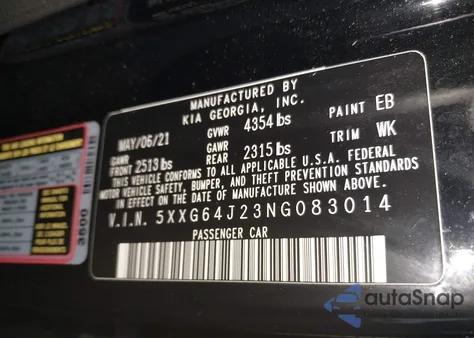 2022 Kia K5 Gt-Line z USA, uszkodzony, nr VIN 5XXG64J23NG083014